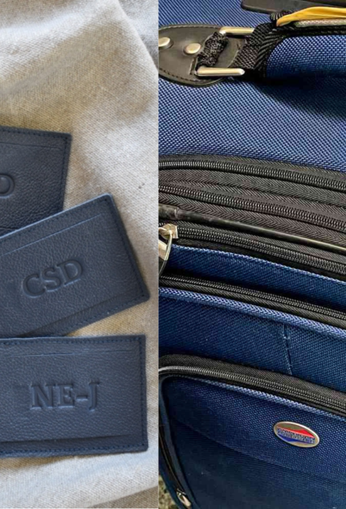 Black Leather Luggage Tag Loop Buckle Strap Gold Buckle