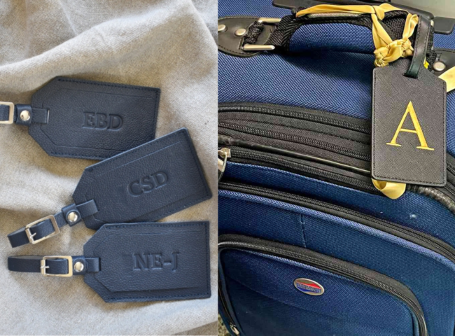 Black Leather Luggage Tag Loop Buckle Strap Gold Buckle